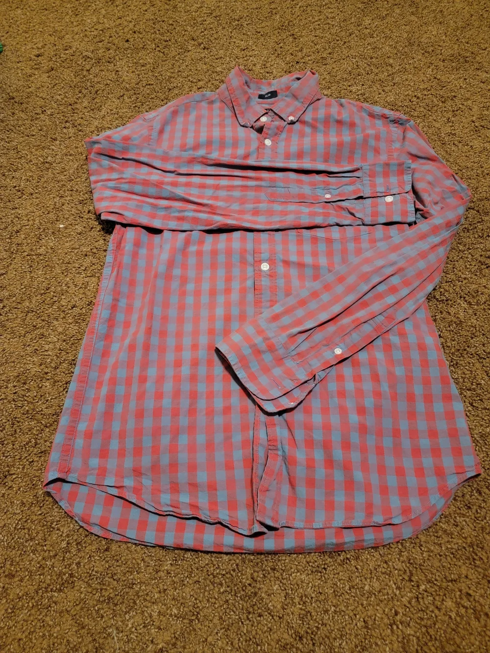 J. Crew Men’s Red and Blue Check Button-Down Shirt Size M